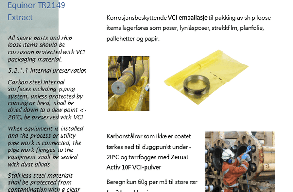 VCI emballage och korrosionsskydd på ståldelar, preserveringsprodukter från Reál Marine