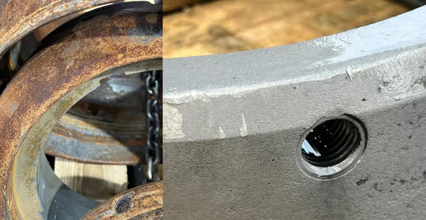 Före-och-efter-bild av rostigt och skyddat metallföremål, Reál Marine preserveringsprodukt