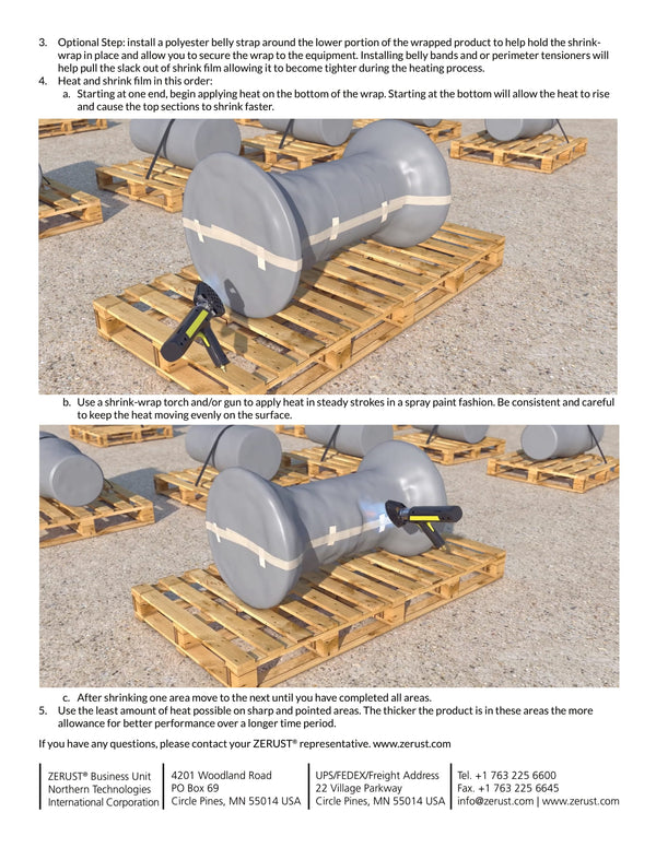 Industricylindrar inplastade med skyddsfilm på lastpallar, värmepistol används, Reál Marine